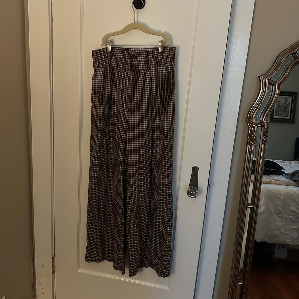 Brown and black checkered slacks